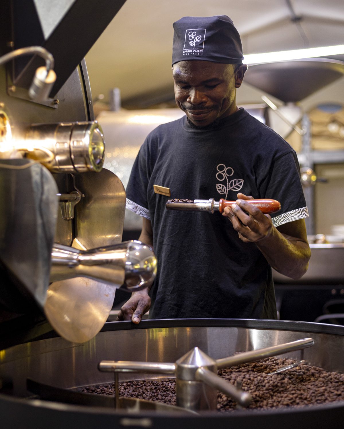 Mohammed roasting coffee at the Spring Valley roastery