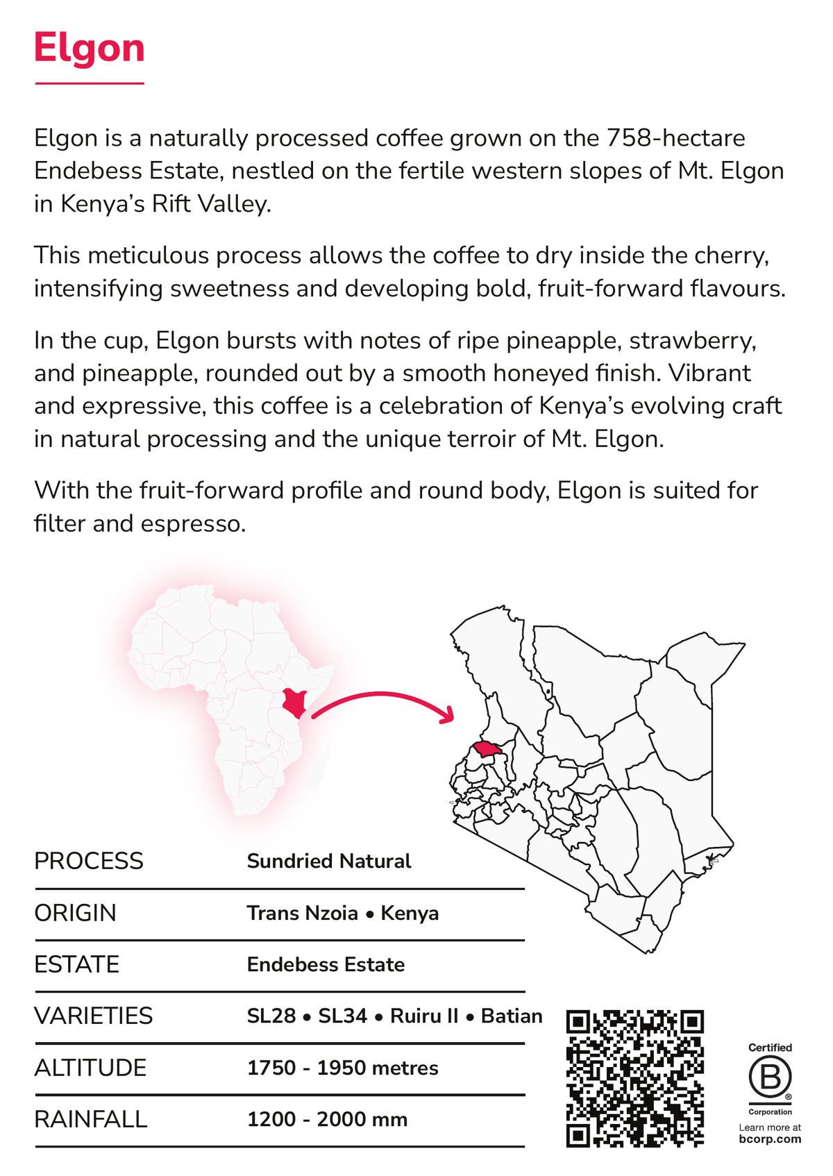 Elgon info card — farm story and coffee details