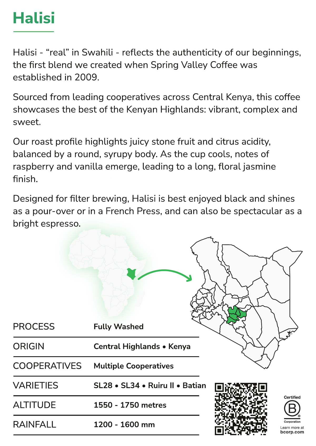Gourmet (Halisi) info card — farm story and coffee details