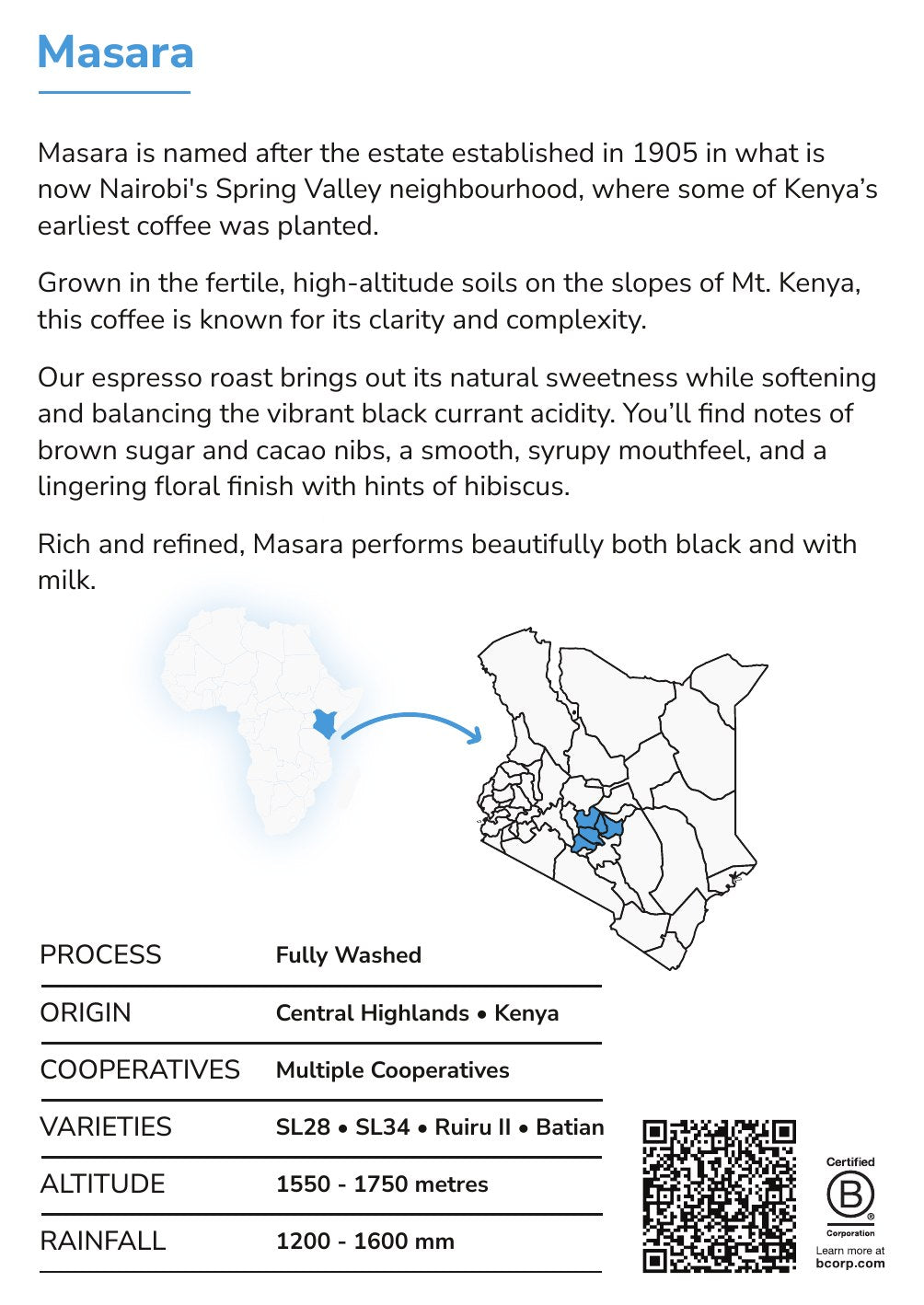 Masara info card back